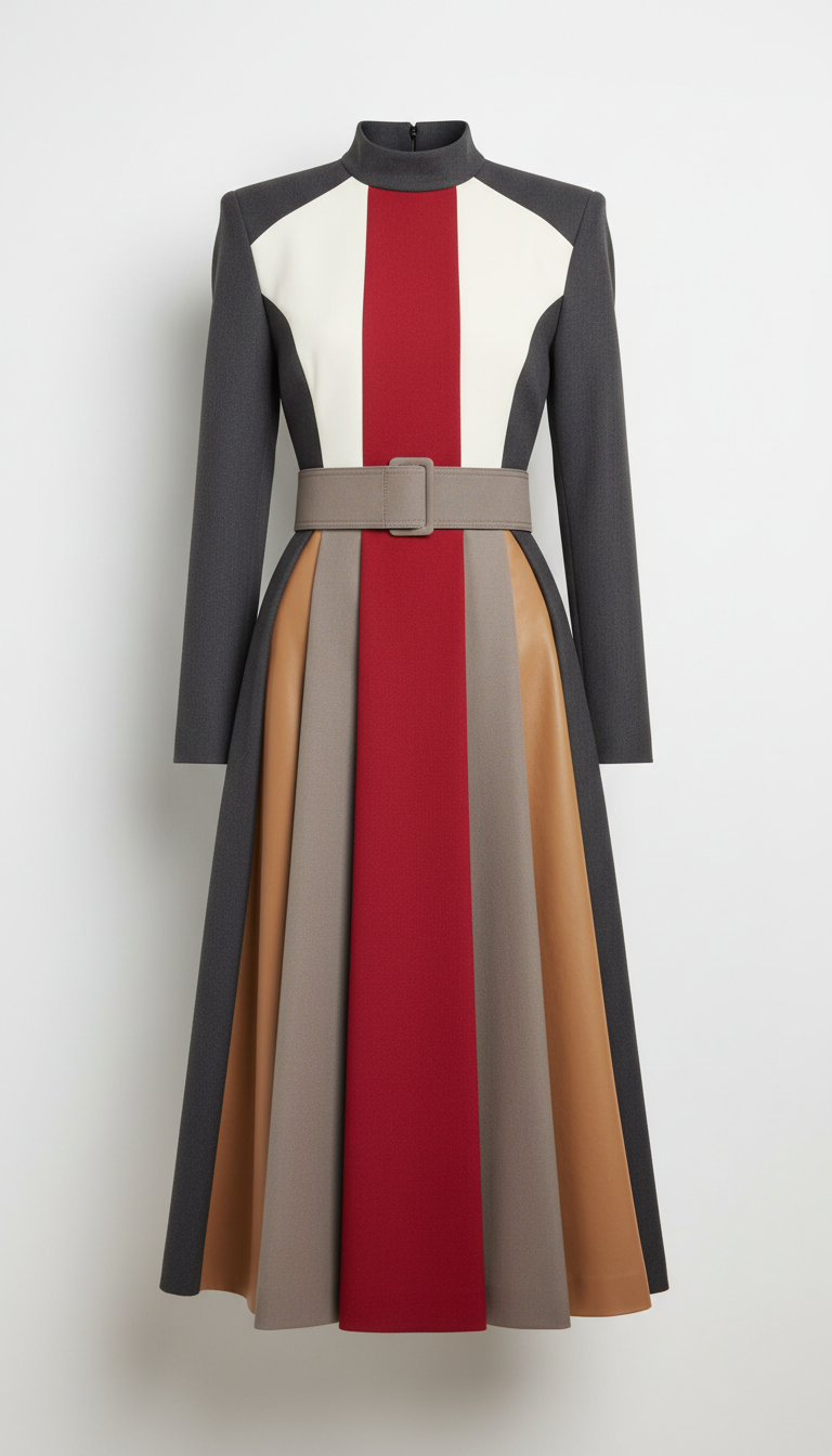 Structured midi dress with crimson accent