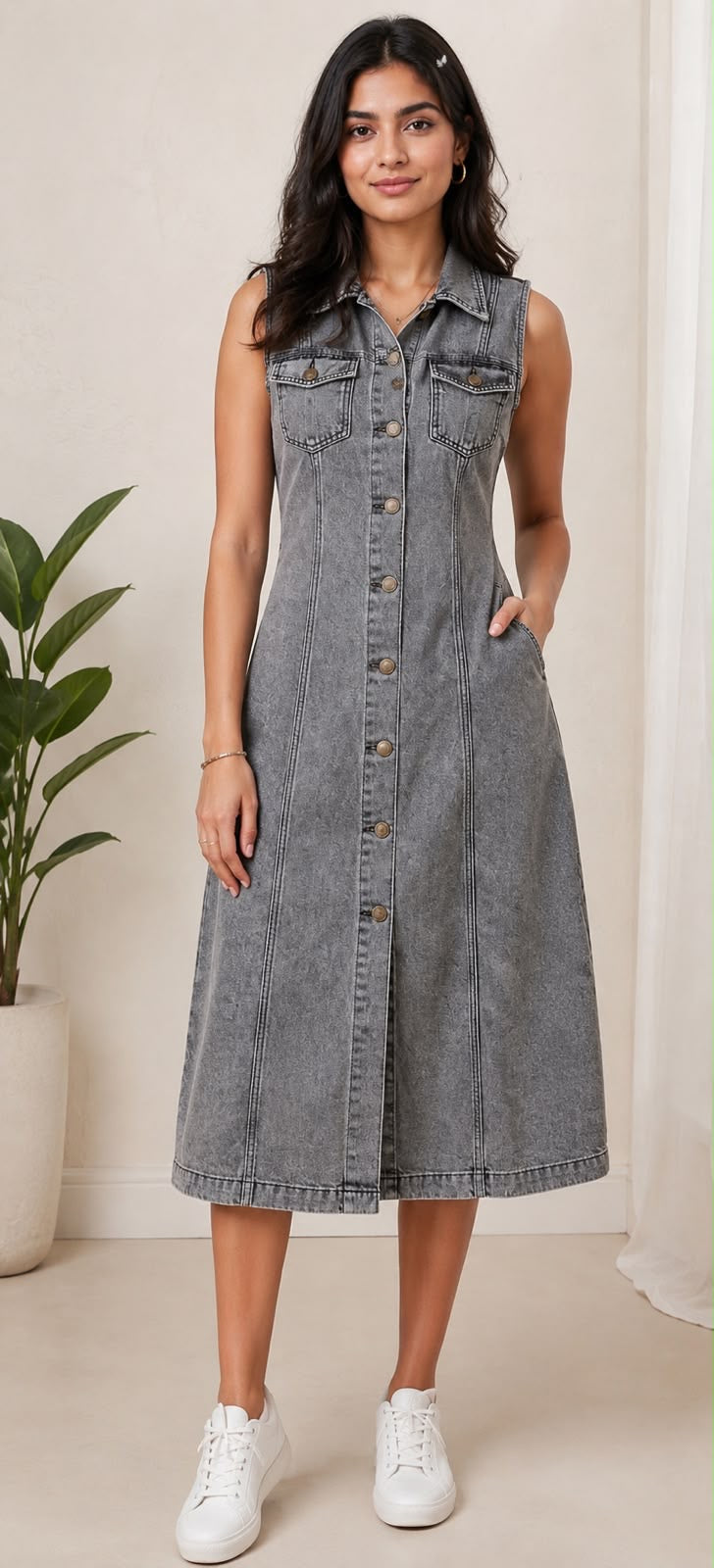 Xelphora Signature Denim Midi Dress – Sleeveless