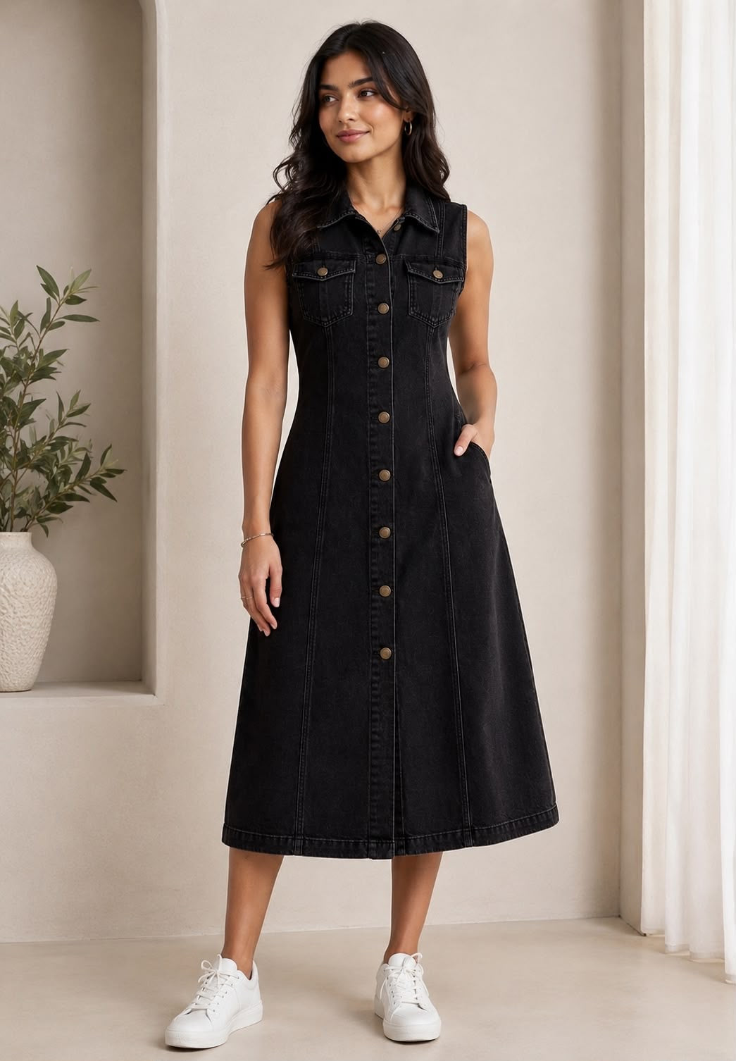 Xelphora Signature Denim Midi Dress – Sleeveless