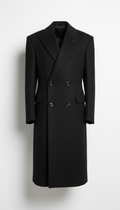 Double-breasted coat in jet black wool